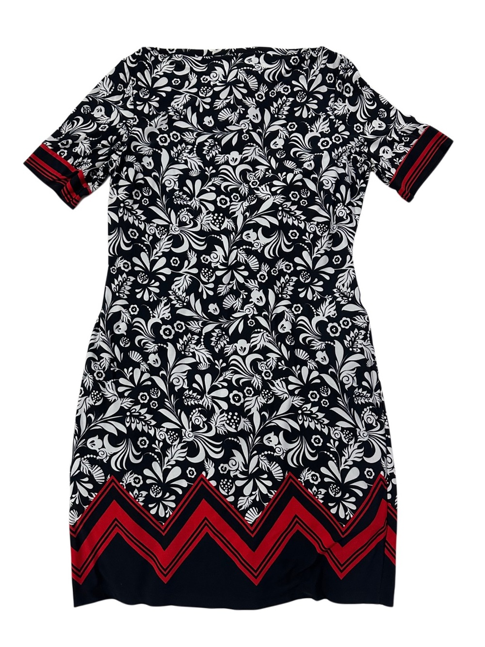 Lily Navy Dress with Black and White Floral Trim